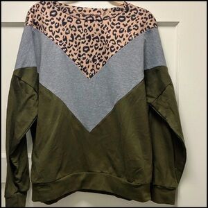 Trendy Olive & Leopard Print Long Sleeve Top